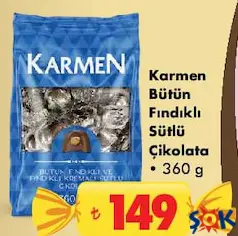 KARMEN BÜTÜN FINDIKLI SÜTLÜ ÇİKOLATA 360 G - BAYRAM ŞEKERİ/ÇİKOLATASI